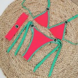 Women Lace-Up Backless Bikini and Sexy Solid Patchwork Bikini Pieces Swimsuit