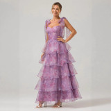 Women Spring/Summer Sleeveless Floral Strappy Off-The-Shoulder Tie-Drape Dress