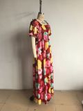 Women Summer Puff-Sleeve Printed Strap Dress