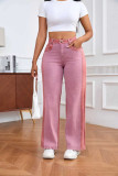 Women Patchwork Wide-Leg Denim Pants, Fall American Style Contrast Color Pants
