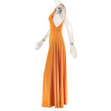 Women Solid Pleated Round Neck Sleeveless Bodycon Dress