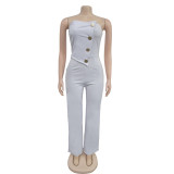 Women Sleeveless Button Jumpsuit