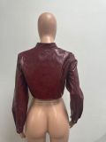 Women Cropped Pu-Leather Jacket