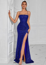 Women formal party strapless sequined luxury evening dress.