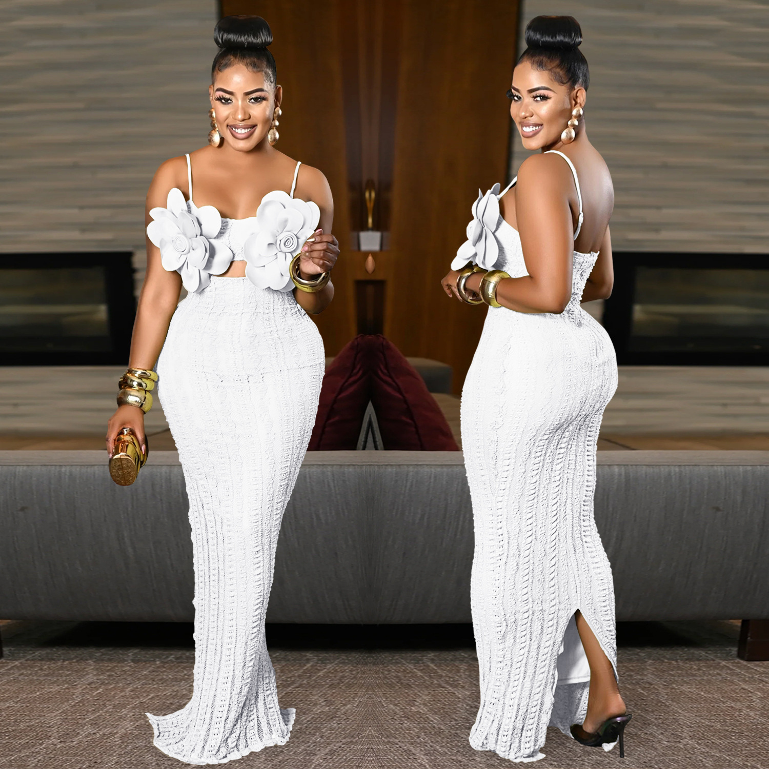 Women Sexy Lace Corsage Backless Strap Dress