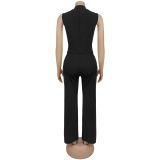 Women Casual Sleeveless V-Neck Top and Pants Two-Piece Set