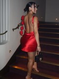 Women summer sexy floral sleeveless bodycon dress.