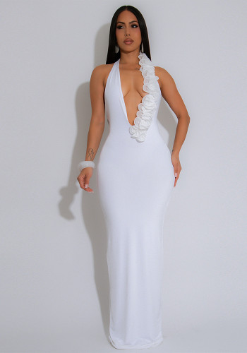 Women Halter Neck Backless Party Floral Bodycon Dress