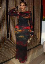 Women Printed Round Neck Long-Sleeved Bodycon Dress Women Printed Round Neck Long-Sleeved Bodycon Dress