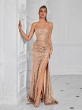Women formal party strapless sequined luxury evening dress.