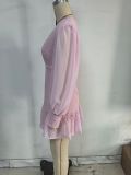 Women Spring/Summer Lantern Sleeve V-Neck Long Sleeve Hollow Sexy Lingerie Dresses