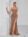 Women formal party strapless sequined luxury evening dress.