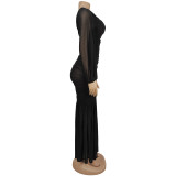 Women Sexy Slash Shoulder Mesh Dress