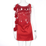 Women summer sexy floral sleeveless bodycon dress.