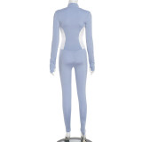 Women Fall Workout Colorblock Sport Jacket Two-Piece Set