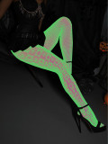 Women Halloween Sexy Glow-in-the-Dark Playing Card Fishnet Tights Sexy Lingerie