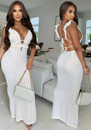 Women Sexy V-Neck Backless Maxi Dress