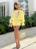 Women Fall Sexy Off-Shoulder Hollow Lace-Up Solid Bodycon Dress
