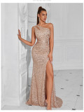 Women sexy one-shoulder slash shoulder sequined evening dress（Tie-Straps）