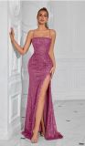 Women formal party strapless sequined luxury evening dress.