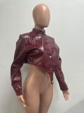 Women Cropped Pu-Leather Jacket