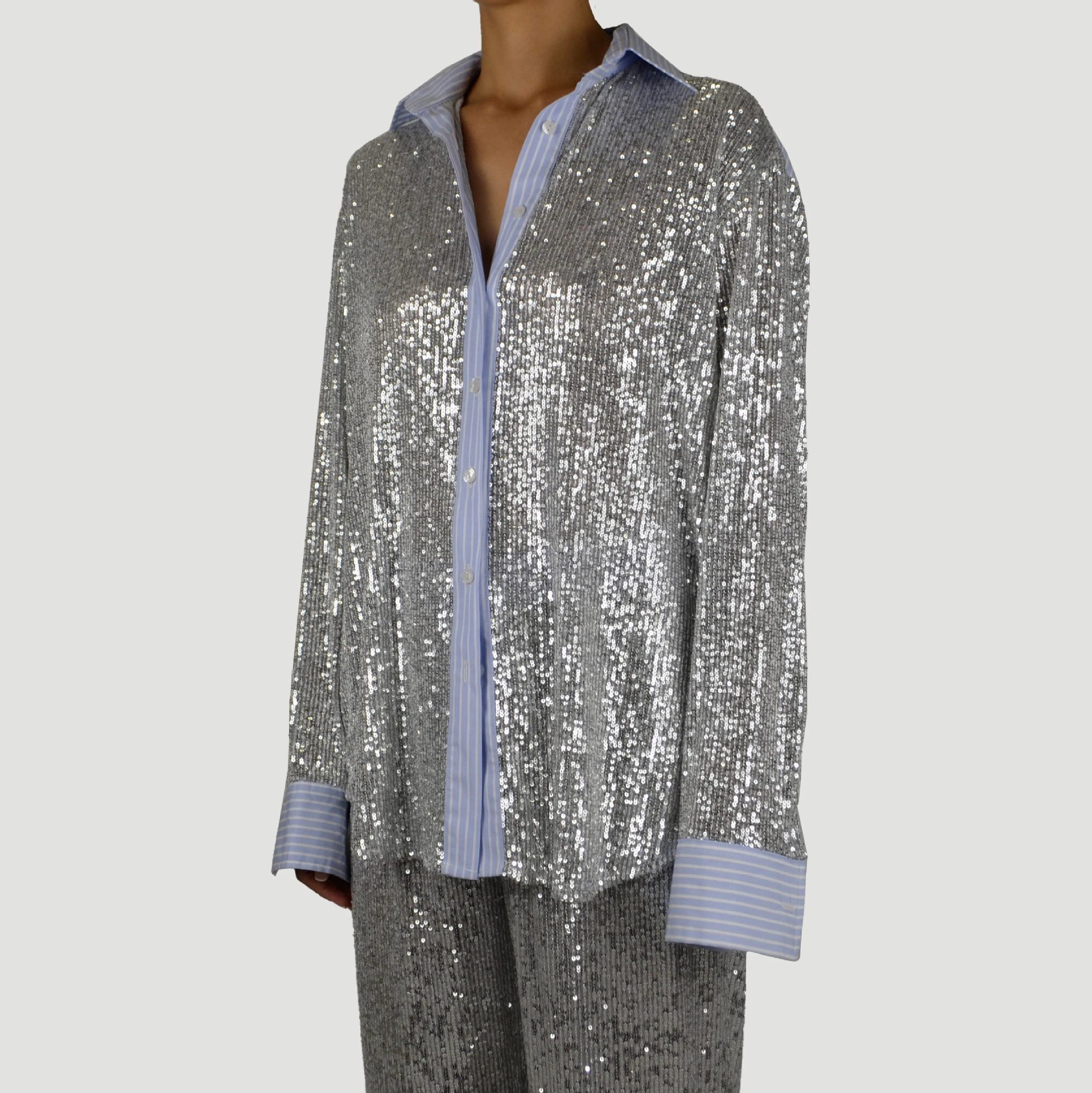 Women Casual Sequin Blazer and Wide-Leg Pants Two-Piece Set