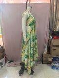 Women Spring/Summer Off-The-Shoulder V-Neck Strappy Print Dress