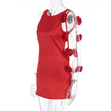 Women summer sexy floral sleeveless bodycon dress.