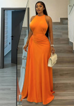 Women Solid Pleated Round Neck Sleeveless Bodycon Dress Women Solid Pleated Round Neck Sleeveless Bodycon Dress