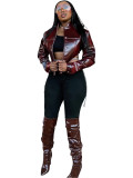 Women Cropped Pu-Leather Jacket