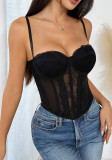 Women Black Lace Patchwork Corset, Sexy Basics Bra Top