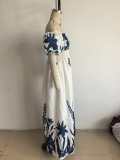 Women Summer Puff-Sleeve Printed Strap Dress
