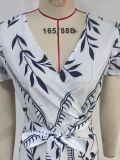 Women Spring/Summer Printed Ruffle V-Neck Sexy Maxi Dress