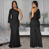 Women Sexy Slash Shoulder Mesh Dress