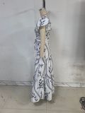 Women Spring/Summer Printed Ruffle V-Neck Sexy Maxi Dress