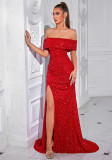 Women formal party off-shoulder sequined Slited Maxi Dress