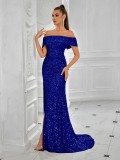 Women formal party off-shoulder sequined Slited Maxi Dress