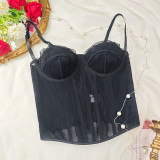 Women Black Lace Patchwork Corset, Sexy Basics Bra Top
