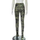 Women Spring/Summer Printed Stretchy Slit Gathered Casual Pants