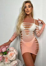 Women Seductive Hollow Gradient White and Pink Strapless Dress Sexy Lingerie