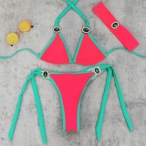 Women Lace-Up Backless Bikini and Sexy Solid Patchwork Bikini Pieces Swimsuit