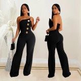 Women Sleeveless Button Jumpsuit