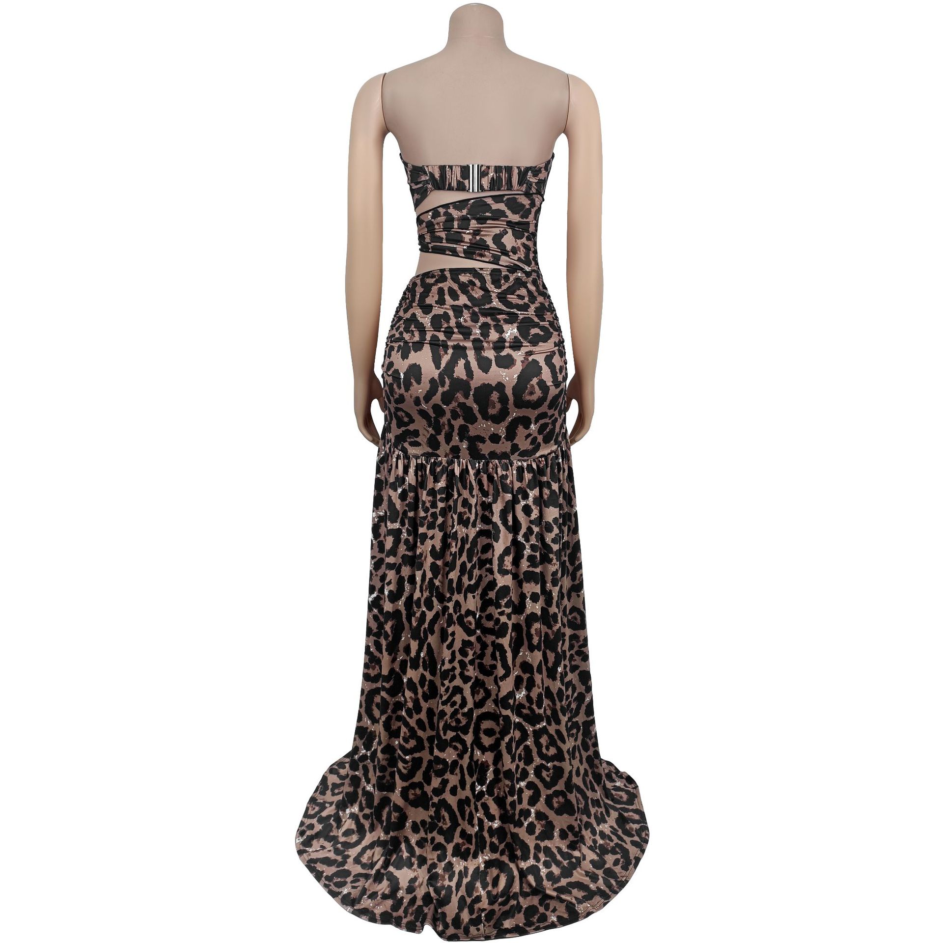 Women Sexy Leopard Print Strapless Backless Dress