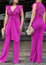 Women Lace Patchwork Wide-Leg Jumpsuit