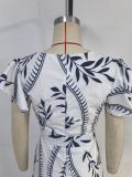 Women Spring/Summer Printed Ruffle V-Neck Sexy Maxi Dress
