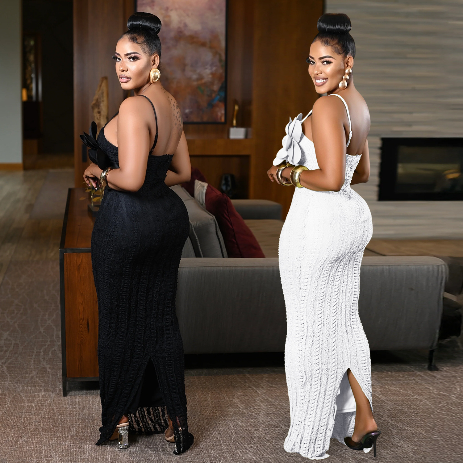 Women Sexy Lace Corsage Backless Strap Dress