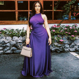 Women Solid Pleated Round Neck Sleeveless Bodycon Dress