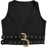 Women V-Neck Buckled Belt Top and Pants Two-Piece Set