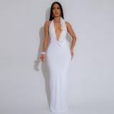 Women Halter Neck Backless Party Floral Bodycon Dress