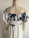 Women Summer Puff-Sleeve Printed Strap Dress